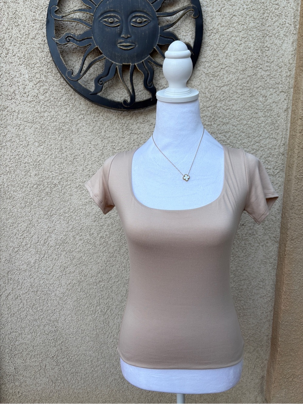 Cream Square Neck Buttery Soft Short Sleeve Top Basics Casual